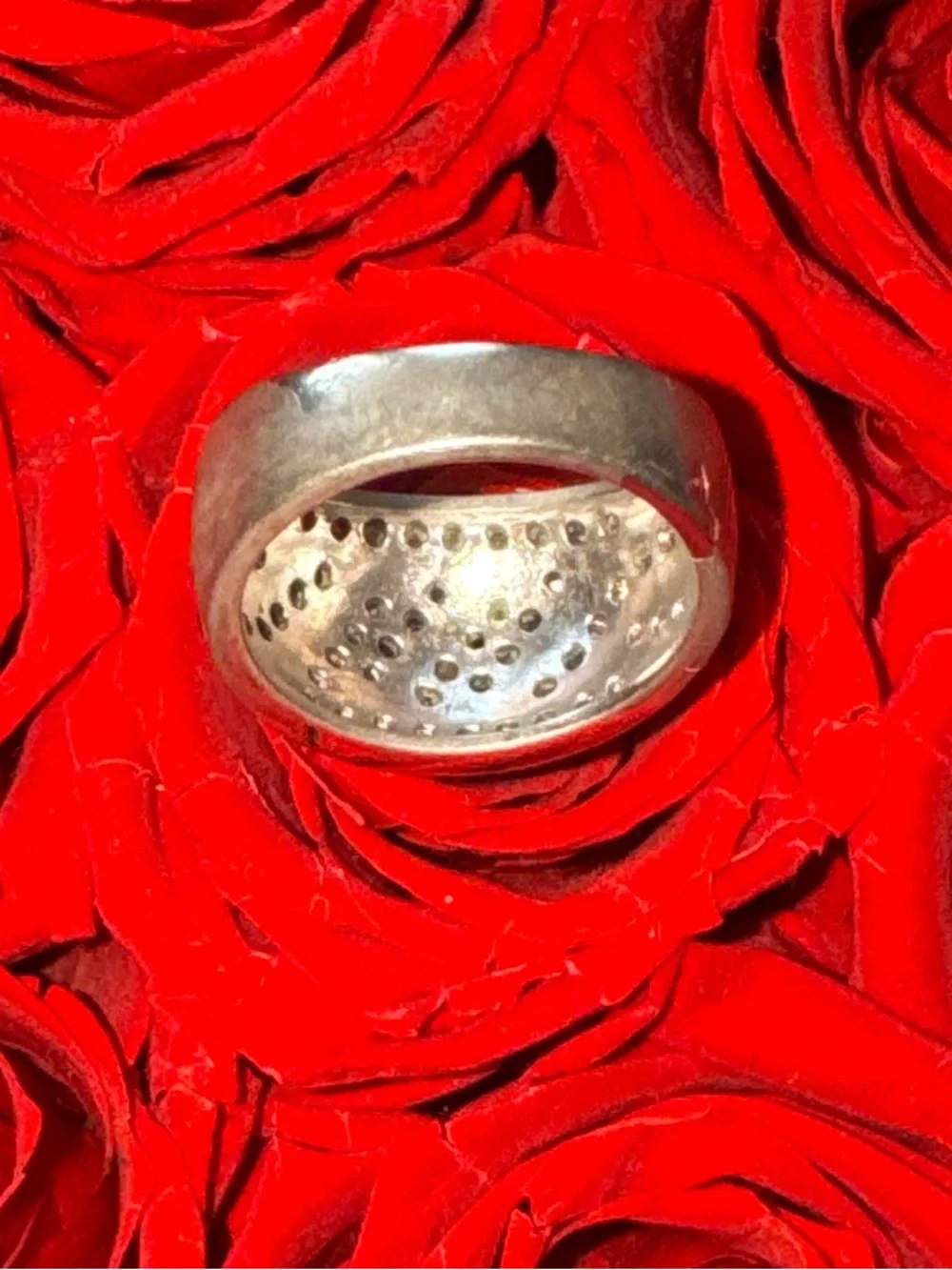 Sterling Silver 925 Black & White CZ Statement Ring Wide Band Cocktail Ring - Picture 7 of 11
